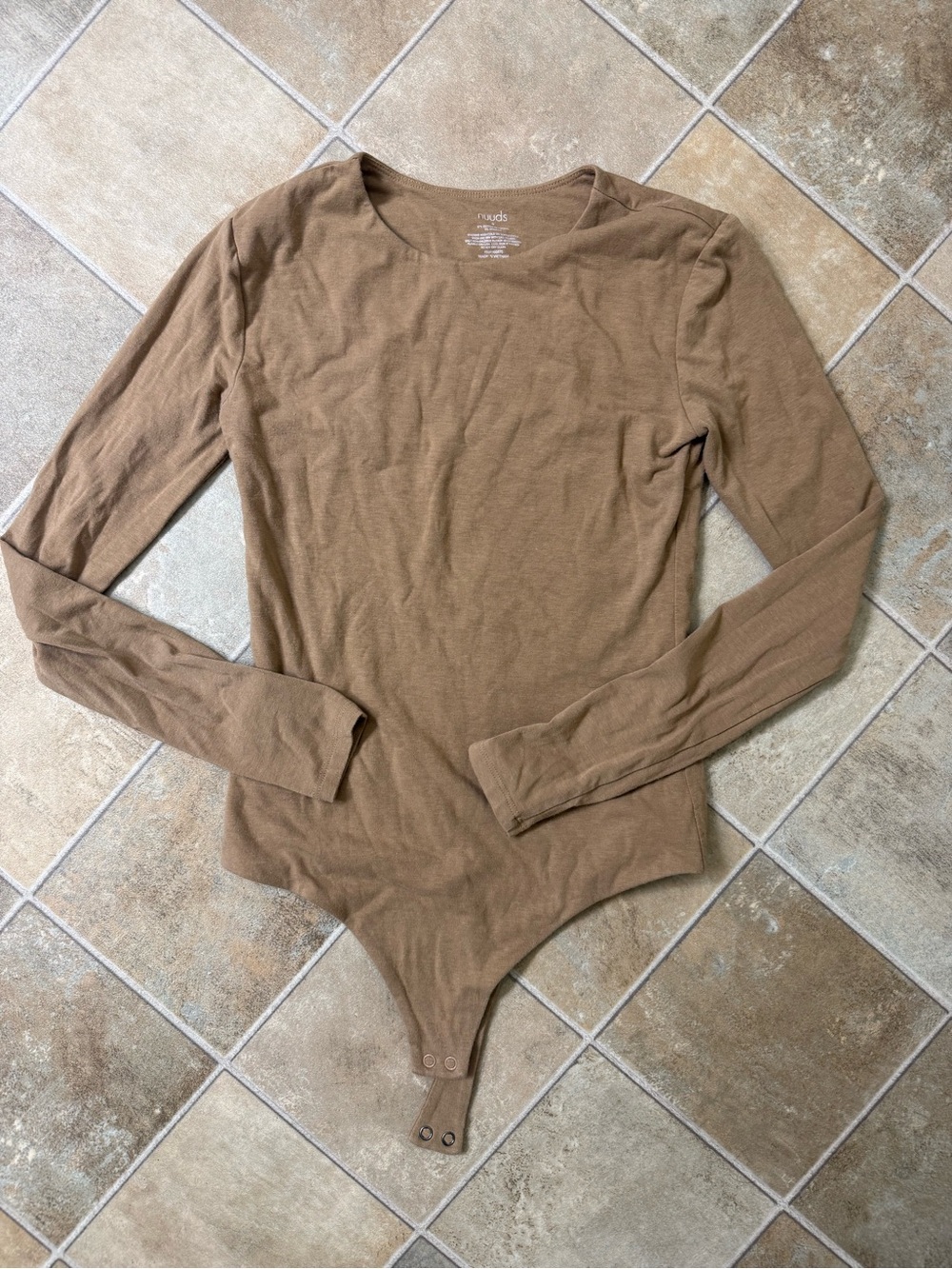 NUUDS Long Sleeve Crewneck Bodysuit Color- Cinnamon  Size Small